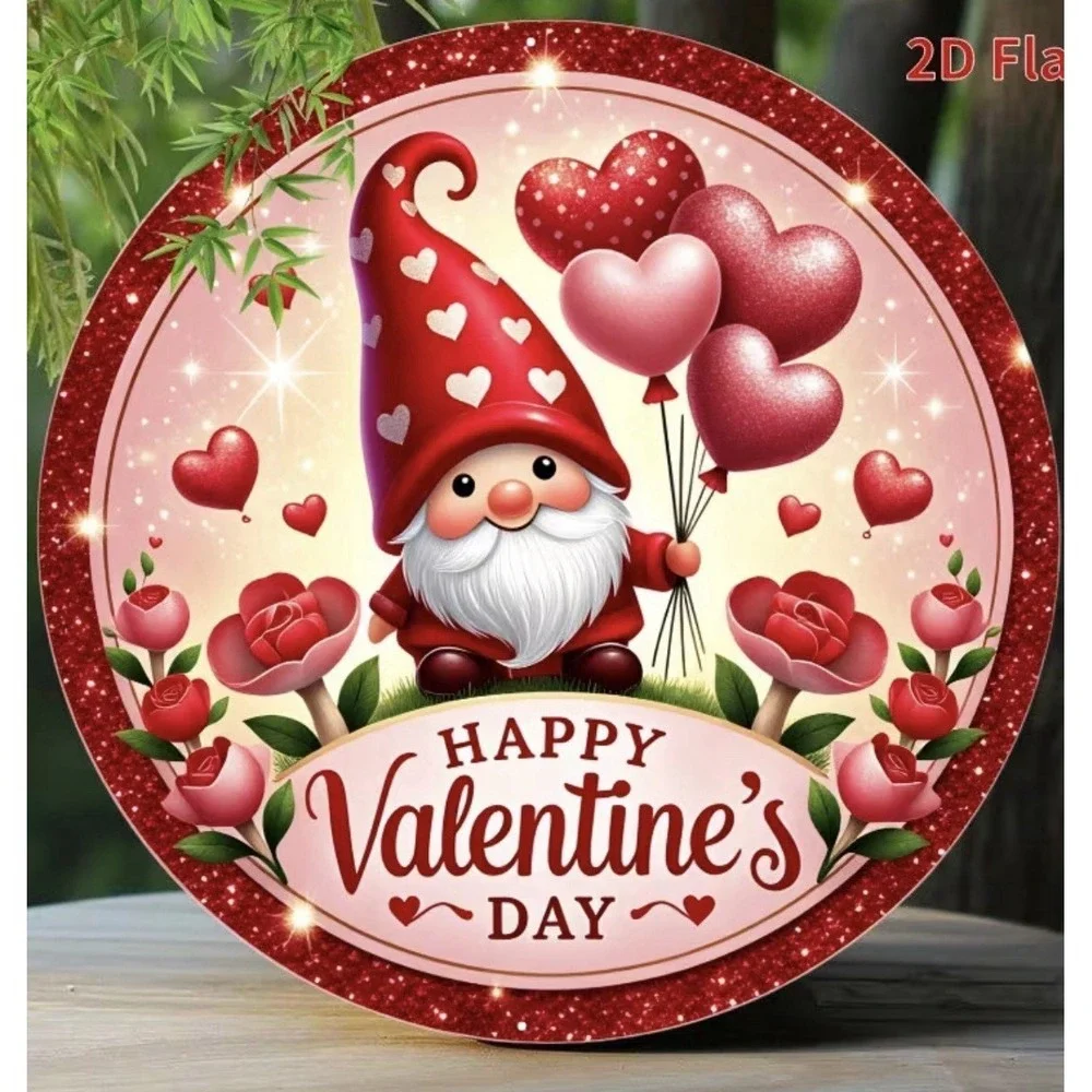 New Happy Valentine's Day Gnome Tin Sign 8x8 Office Classroom Home Decor